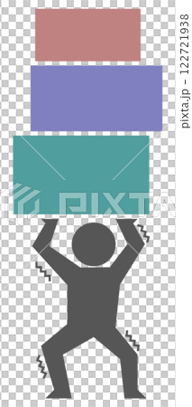 Illustration of a person struggling with the burden of taxes and debt 122721938