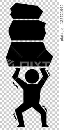 Illustration of a person struggling with the burden of taxes and debt Illustration of a person struggling with the burden of taxes and debt 122721940