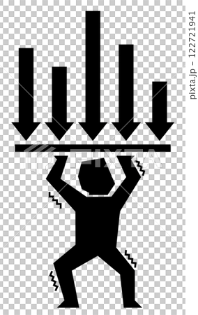 Illustration of a person struggling with the burden of taxes and debt 122721941