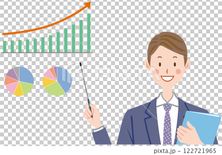 Pointer stick, investment, graph, illustration of a businessman giving a presentation Pointer stick, investment, graph, illustration of a businessman giving a presentation 122721965