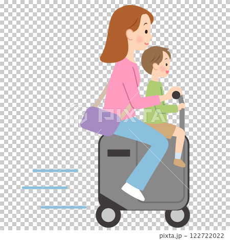 Parents and children traveling on electric suitcases 122722022