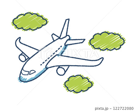 手書き風空を飛んでいる飛行機のイラスト 手書き風空を飛んでいる飛行機のイラスト 122722080