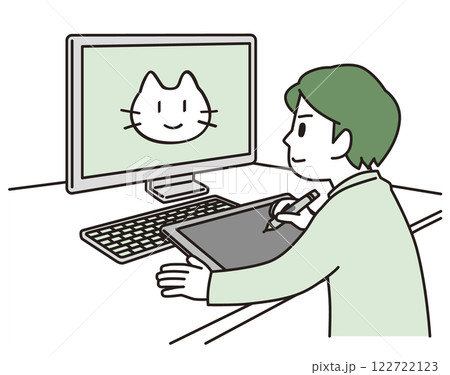 板タブレットでイラストを描く人物のイラスト 122722123