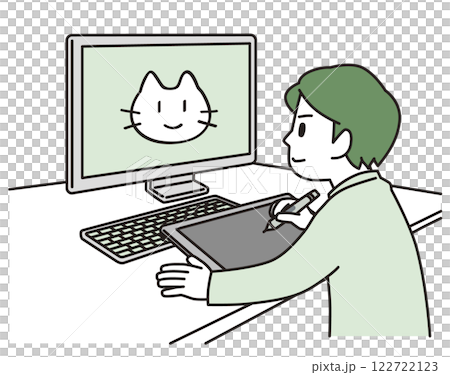 板タブレットでイラストを描く人物のイラスト 122722123