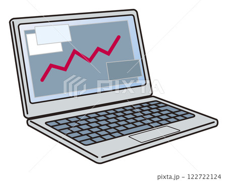 グラフが表示されたノートパソコンのイラスト 122722124