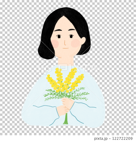 Woman holding a bouquet of mimosa 122722209