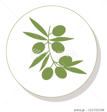 Olive branch silhouette with fruits on a round badge. Vector illustration isolated on white background. Olive branch silhouette with fruits on a round badge. Vector illustration isolated on white background. 122722246