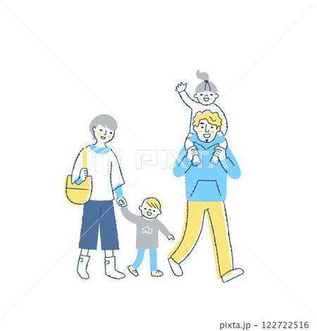 笑顔で歩く4人家族 122722516