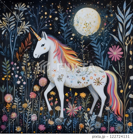 A_majestic_unicorn_with_shimmering_rainbow_mane	 122724131