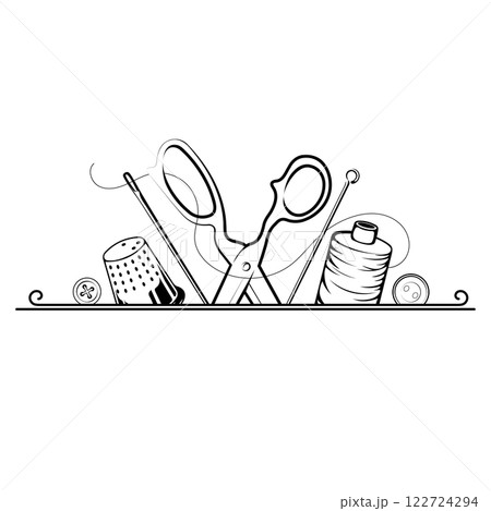 Needle, scissors and sewing accessories design sign frame 122724294