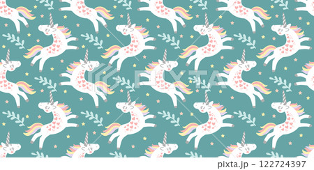 Seamless pattern with cute doodle unicorn background 122724397