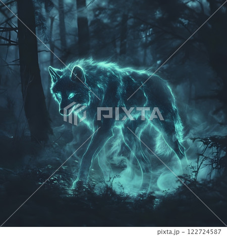 A_bioluminescent_wolf_prowling_in_a_dark_forest 122724587