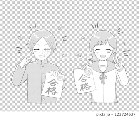 Smiling male and female students celebrating their success 122724637