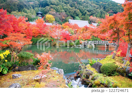 Autumn foliage garden and pond at Eikando Temple and pagoda, Kyoto Autumn foliage garden and pond at Eikando Temple and pagoda, Kyoto 122724671