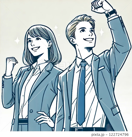 目標達成のため頑張る、新社会人男女のイメージイラスト素材 目標達成のため頑張る、新社会人男女のイメージイラスト素材 122724796