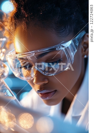 Afro-American woman scientist focuses on projections, technology fuels medical AI progress, reflections highlight research, woman scientist advances technology, medical AI breakthroughs. Afro-American woman scientist focuses on projections, technology fuels medical AI progress, reflections highlight research, woman scientist advances technology, medical AI breakthroughs. 122724863