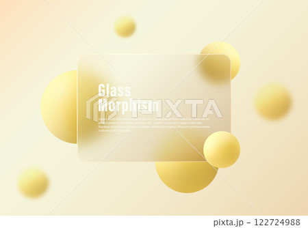 Glass morphism website landing page template. Gradient background, transparent material partition and spheres. 122724988