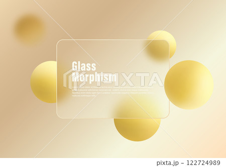 Glass morphism website landing page template. Gradient background, transparent material partition and spheres. 122724989