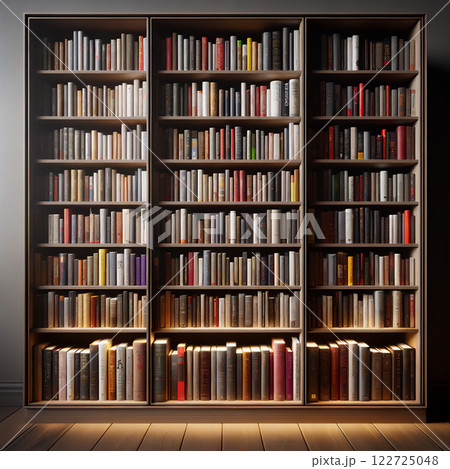 美しく整理された本棚と暖かい照明 122725048