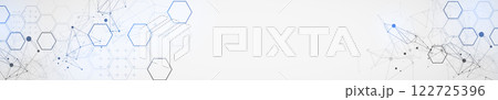 Abstract scientific vector background. Light gray gradient of hexagons of different shapes with plexus effect. Abstract scientific vector background. Light gray gradient of hexagons of different shapes with plexus effect. 122725396