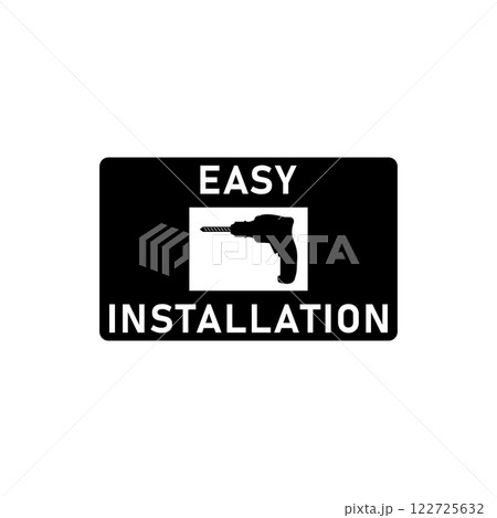 Easy simple installation icon with power drill symbol. Isolated vector illustration and sign. Design template for website elements, sticker, tag and other use. Black silhouette. Easy simple installation icon with power drill symbol. Isolated vector illustration and sign. Design template for website elements, sticker, tag and other use. Black silhouette. 122725632