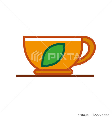 Transparent glass tea cup with tea leaf inside and tea brewing. Vector illustration. Transparent glass tea cup with tea leaf inside and tea brewing. Vector illustration. 122725662