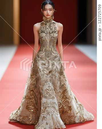 beautiful young woman in elegant dress 122725709