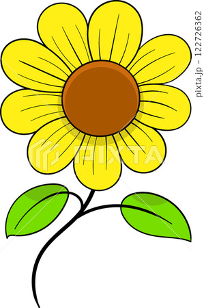 Bright Cartoon Illustration of a Sunflower with Green Leaves 122726362