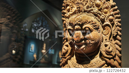 Bhairava, Popular God In Nepal, Is Ferocious Form Of Shiva. Wooden Statue Of Mahabhairava. He Assumes This Form To Destroy Evil. Large And Impressive Heads Of Bhairava Adorning The Entrances Of Bhairava, Popular God In Nepal, Is Ferocious Form Of Shiva. Wooden Statue Of Mahabhairava. He Assumes This Form To Destroy Evil. Large And Impressive Heads Of Bhairava Adorning The Entrances Of 122726432