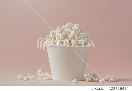 cottage cheese on a light pink background, copy space 122726454