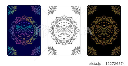 Tarot card with Gemini zodiac sign. Tarot card with Gemini zodiac sign. 122726874