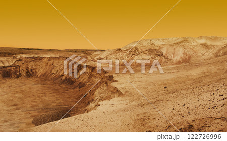 Mars landscape. Red mars planet terrain, science fiction background 122726996