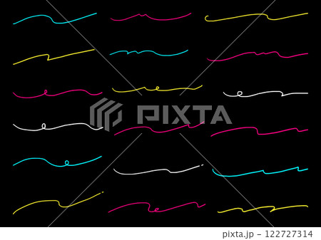 シンプルな手描き曲線のセット　ネオン 122727314