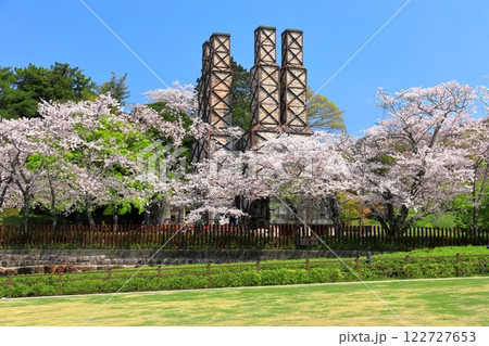 【静岡県】快晴の韮山反射炉と満開の桜 122727653