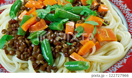 Puy lentil bolognese with pasta Puy lentil bolognese with pasta 122727966