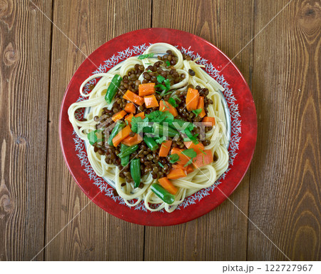 Puy lentil bolognese with pasta Puy lentil bolognese with pasta 122727967