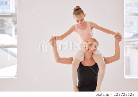 Learning, development and ballet teacher with her student, having fun and being playful in a studio. Young caring instructor teaching girl posture and balance with fun bonding game, dance rehearsal Learning, development and ballet teacher with her student, having fun and being playful in a studio. Young caring instructor teaching girl posture and balance with fun bonding game, dance rehearsal 122728528