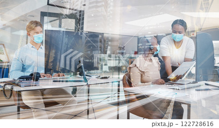 Covid business, global networking and future tech connection with digital transformation, telemarketing innovation and technology abstract system in city growth. Call center office with urban overlay Covid business, global networking and future tech connection with digital transformation, telemarketing innovation and technology abstract system in city growth. Call center office with urban overlay 122728616