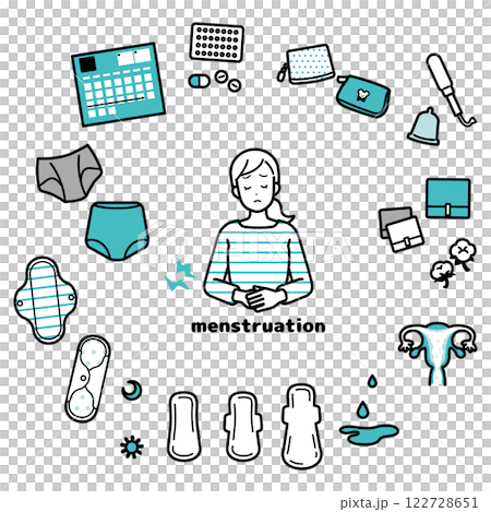 生理用品と女性のセットイラスト 生理用品と女性のセットイラスト 122728651