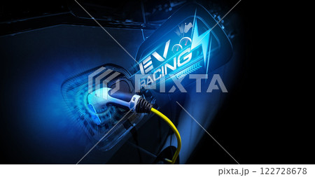 Power cable pump plug in charging power to electric vehicle EV car. 122728678