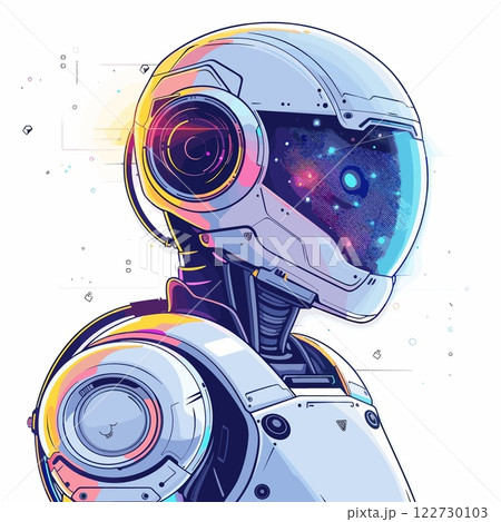 Robot with a helmet on a white background 122730103