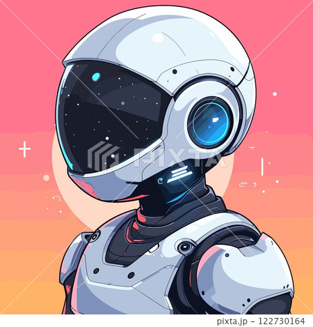 Robot with a helmet on a white background 122730164