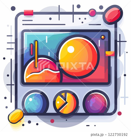 Colorful image of a planet with a spaceship on it 122730192