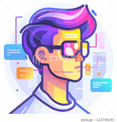 Man with glasses and a purple head 122730243