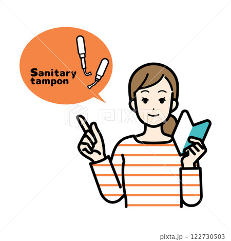 生理用品を紹介する女性のイラスト 生理用品を紹介する女性のイラスト 122730503