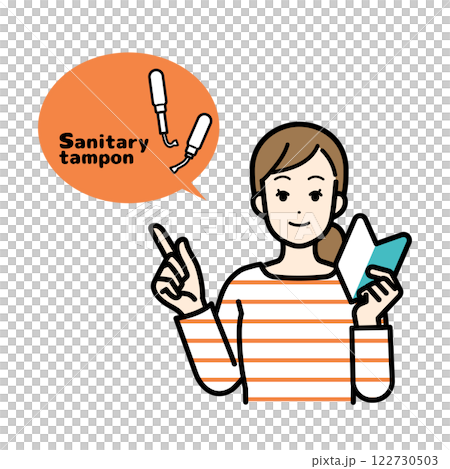 生理用品を紹介する女性のイラスト 生理用品を紹介する女性のイラスト 122730503