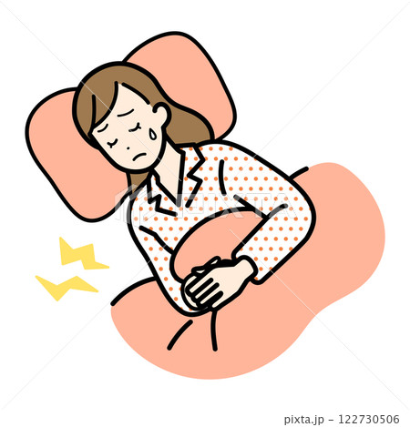 腹痛で横になる女性のイラスト 122730506