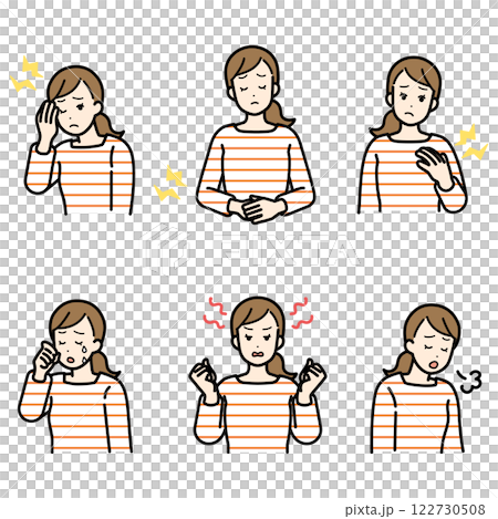 生理やPMSで起こる女性の不調イラストセット 122730508