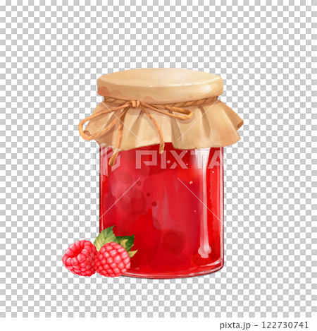 Home made raspberry jam illustration with berries. 122730741