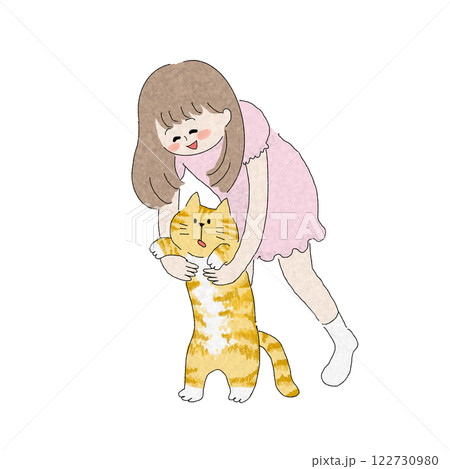 猫と遊ぶ女の子のイラスト素材 [122730980] - PIXTA